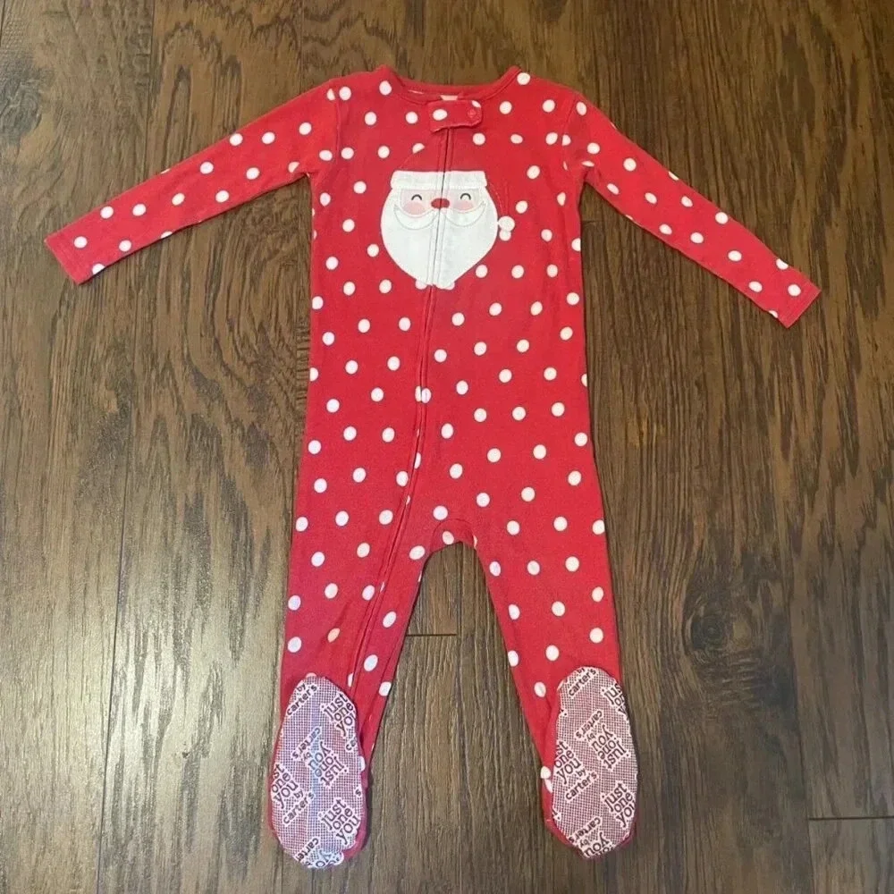 Carter's Christmas Santa Polka Dot Footed Pajamas, 18 Months
